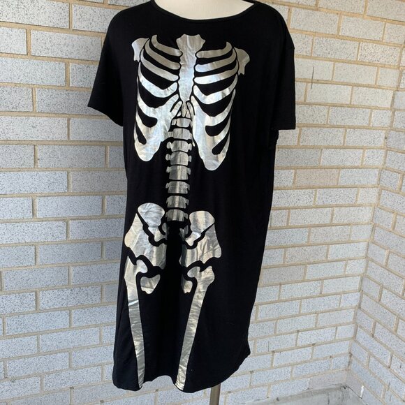 PRETTYLITTLETHING BLACK Skeleton Holographic T SHIRT DRESS SIZE 12 RAYON - Picture 7 of 13